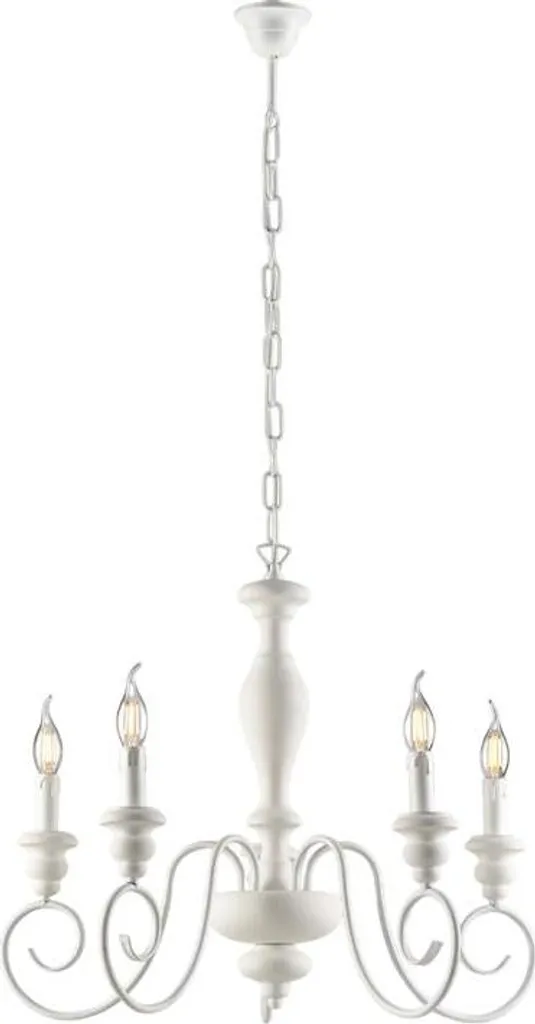 Lustre suspension Shabby 5 branches blanc pour salon et salle à manger