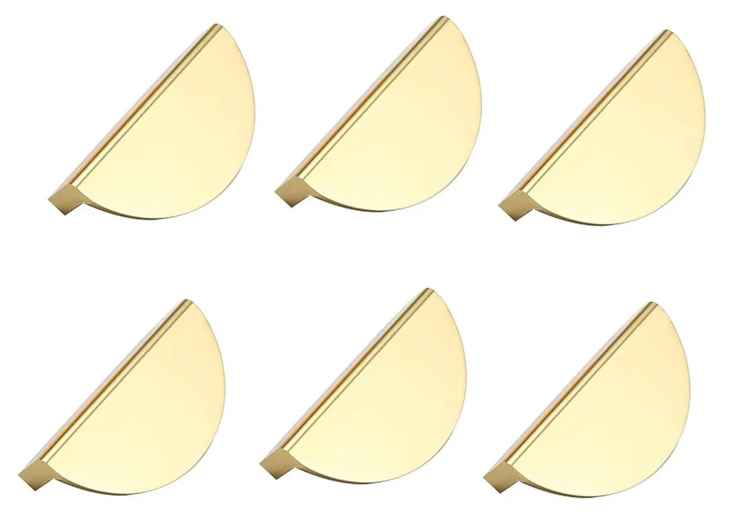 Poignée de meuble pour salon et cuisine dorée, lot de 6 style moderne