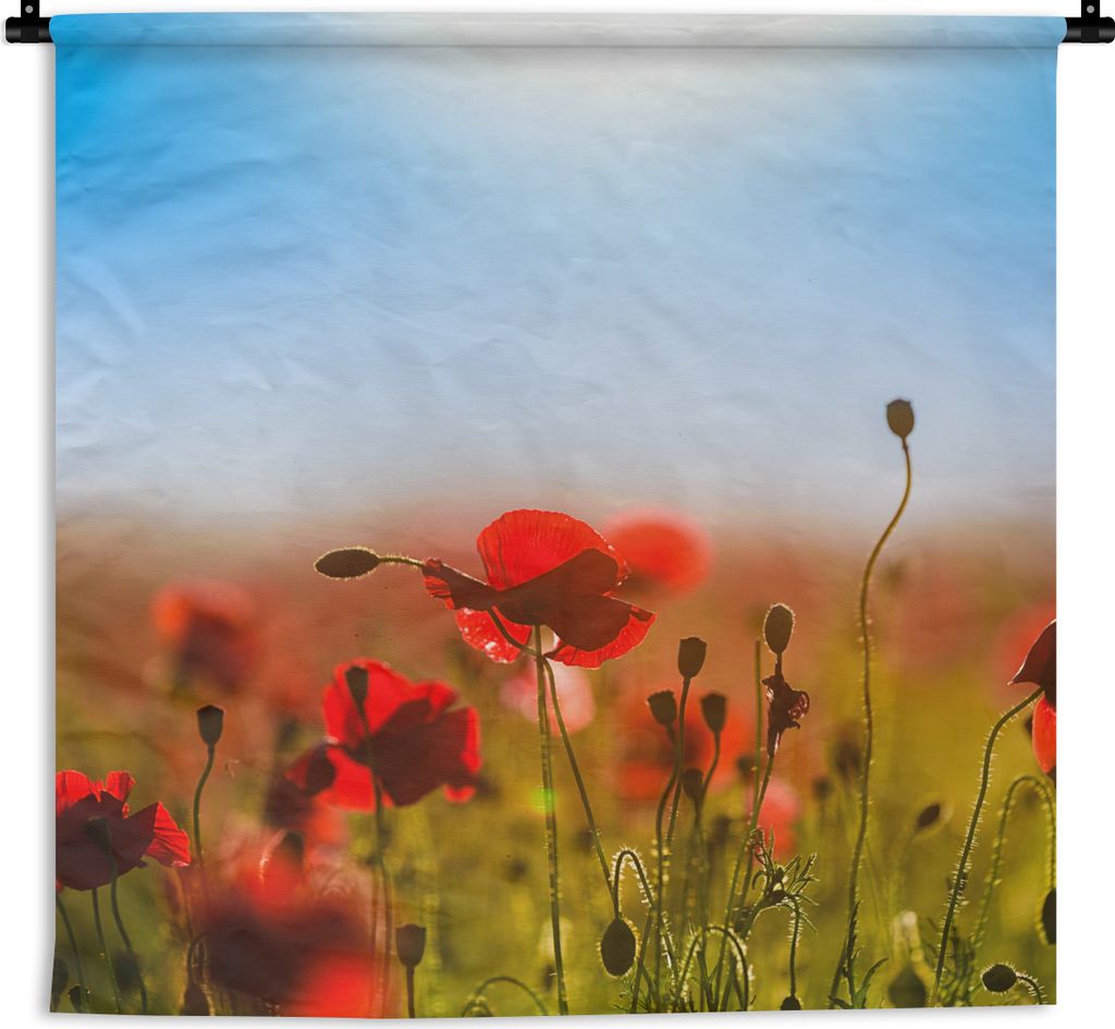 MuchoWow Wandteppich Wandbehang Mohnblumen unter einem klaren blauen Himmel. 90x90 cm Tapisserie Dekoration Wandtuch - Wandaufhänger