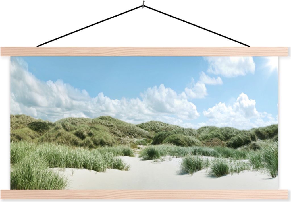 MuchoWow Textilposter Strand - Düne - Gras 60x30 cm mit holzfarbenen Rahmen - Dekoration