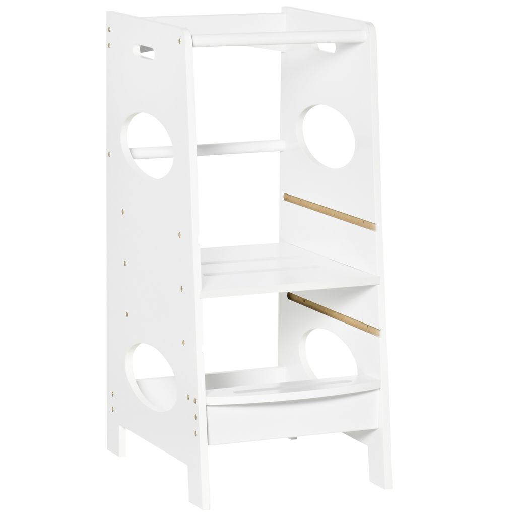 HOMCOM Lernturm Tritthocker Schemel Stehender mit 3 Stufen Pyramiden-Struktur Sicherheit Bad Schlafzimmer Küche MDF Weiß 40 x 50 x 90 cm