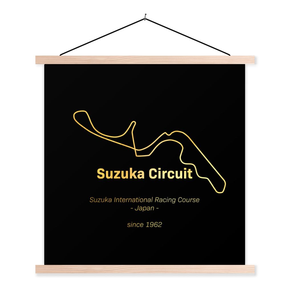 MuchoWow Textilposter Suzuka - F1 - Rennstrecke 120x120 cm mit holzfarbenen Rahmen - Textil-Poster