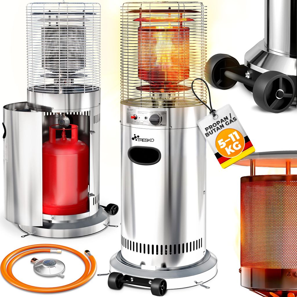 TRESKO Heizstrahler Gas 11 kW mit Rollen | Outdoor Terrassenheizer für 5 & 11 kg Gasflaschen | Gasheizstrahler für Terrasse, Balkon & Garten | ...
