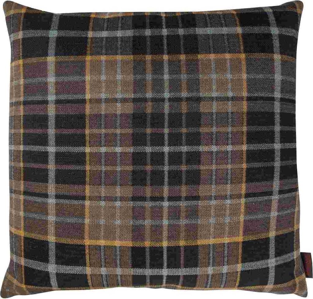 Magma Flanell Kissenhülle Maroon Kariert Erdtöne Microfaser Reißverschluss Kissenbezug Dekokissen Sofakissen Zierkissen 60x60 cm Schwarz