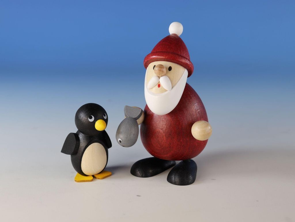 Weihnachtsmann mit Fisch und Pinguin (9,5cm) von Ullrich Kunsthandwerk