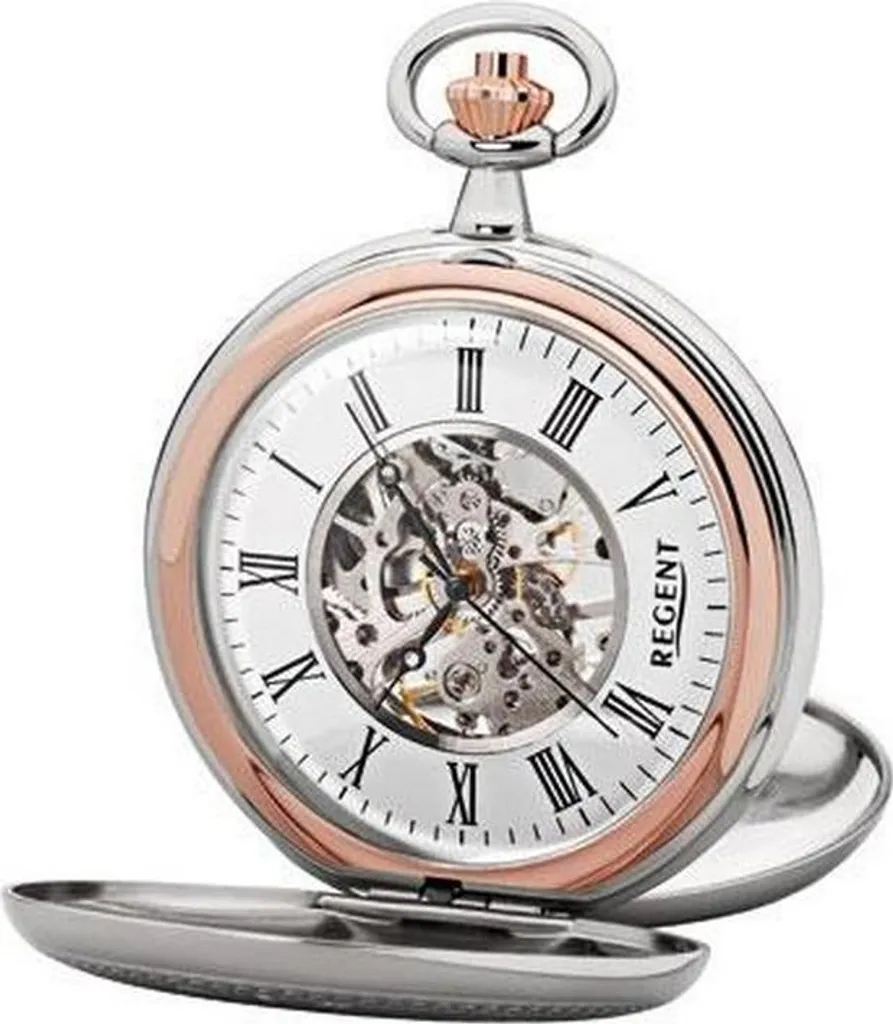 Regent montre P-702 : Montre de poche mécanique squelette bicolore 51mm