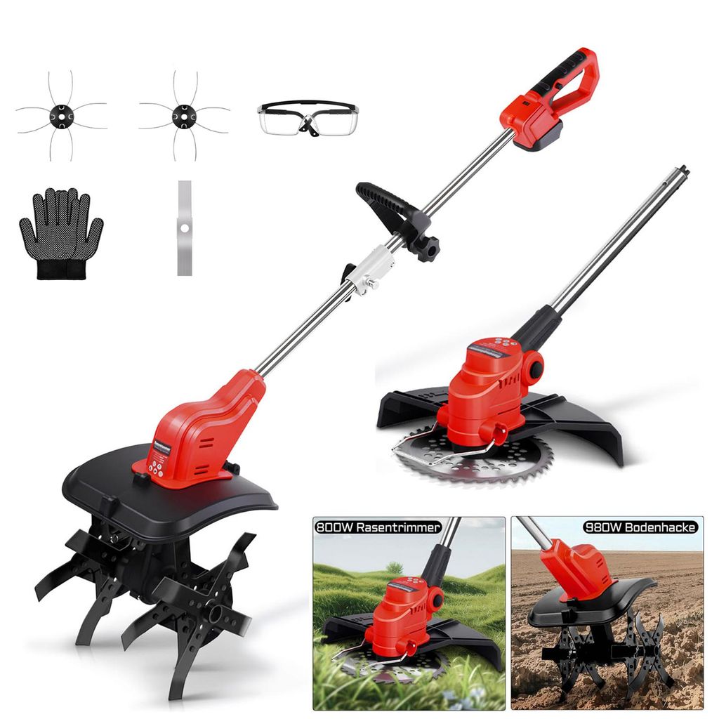 2-IN-1 Gartenfräse Kompatibel Mit Makita Akku 18V, Bodenhacke & Rasentrimmer Set, Gartenfräse 980W, Bodenhacke Kultivator, Elektro Hack (ohne Akku)