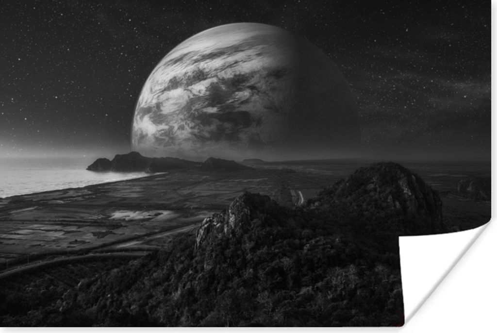 MuchoWow Poster Planeten - Berge - Sterne 120x80 cm - Bilder