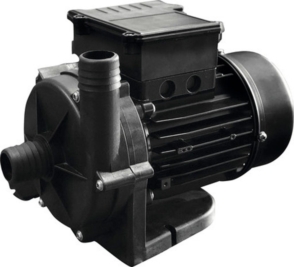 A black electric water pump is shown against a white background.