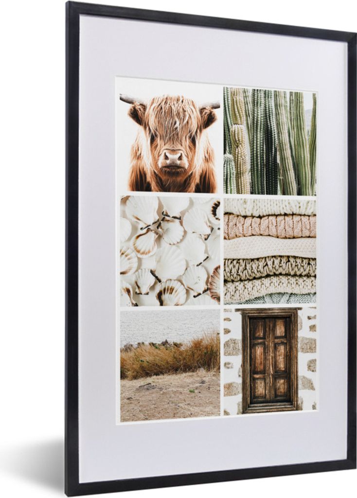 MuchoWow Gerahmtes Poster Schottischer Highlander - Muscheln - Kaktus 40x60 cm - Poster mit Schwarzem Bilderrahmen Wandposter Rahmen Foto Bilder ...
