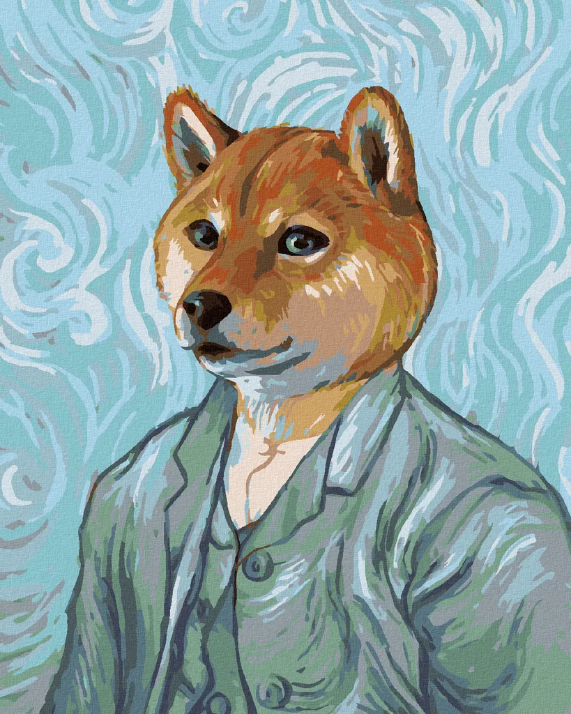 Zuty - Pittura con diamanti - VINCENT VAN GOGH CON TESTA DI CANE, 40x50 cm, tela tesa su telaio