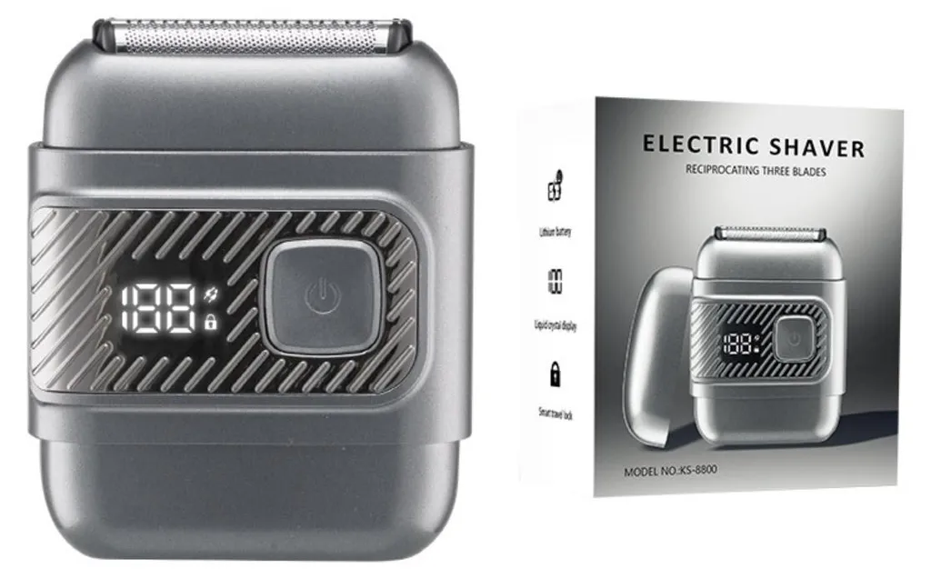 Rasoir à Grille pour Homme avec Lames Inox et Affichage LED Numérique Argent