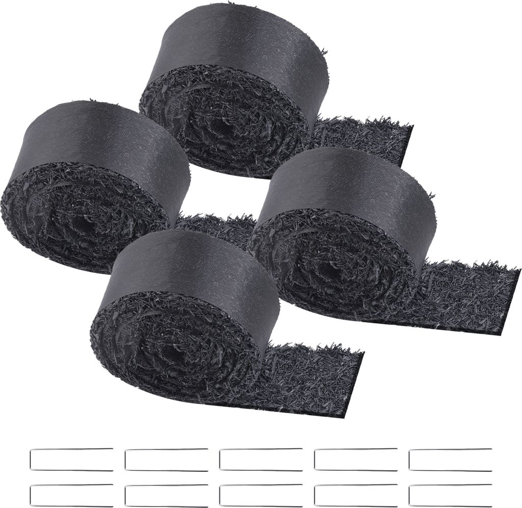 VEVOR Gummimulch, 4er-Set Unkrautmatte 3x0,11 m, permanenter Gummiweg, schwarze Mulch-Garteneinfassung, Gartenvlies, Unkrautvlies für Pflanzen, Ge...