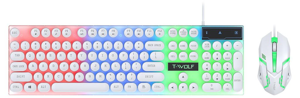 Farbenfrohes Gaming-Set aus kabelgebundener Tastatur und Maus mit LED-Hintergrundbeleuchtung – USB-Tastaturen mit Gaming-Maus, weiß