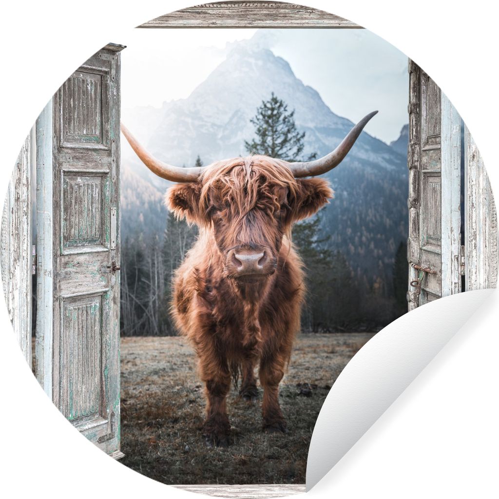 MuchoWow Runde Wandtattoo - Wandsticker Tapete Aufkleber Schottischer Highlander - Kuh - Ländlich - Ansicht Ø 80 cm Selbstklebend und Repositio...