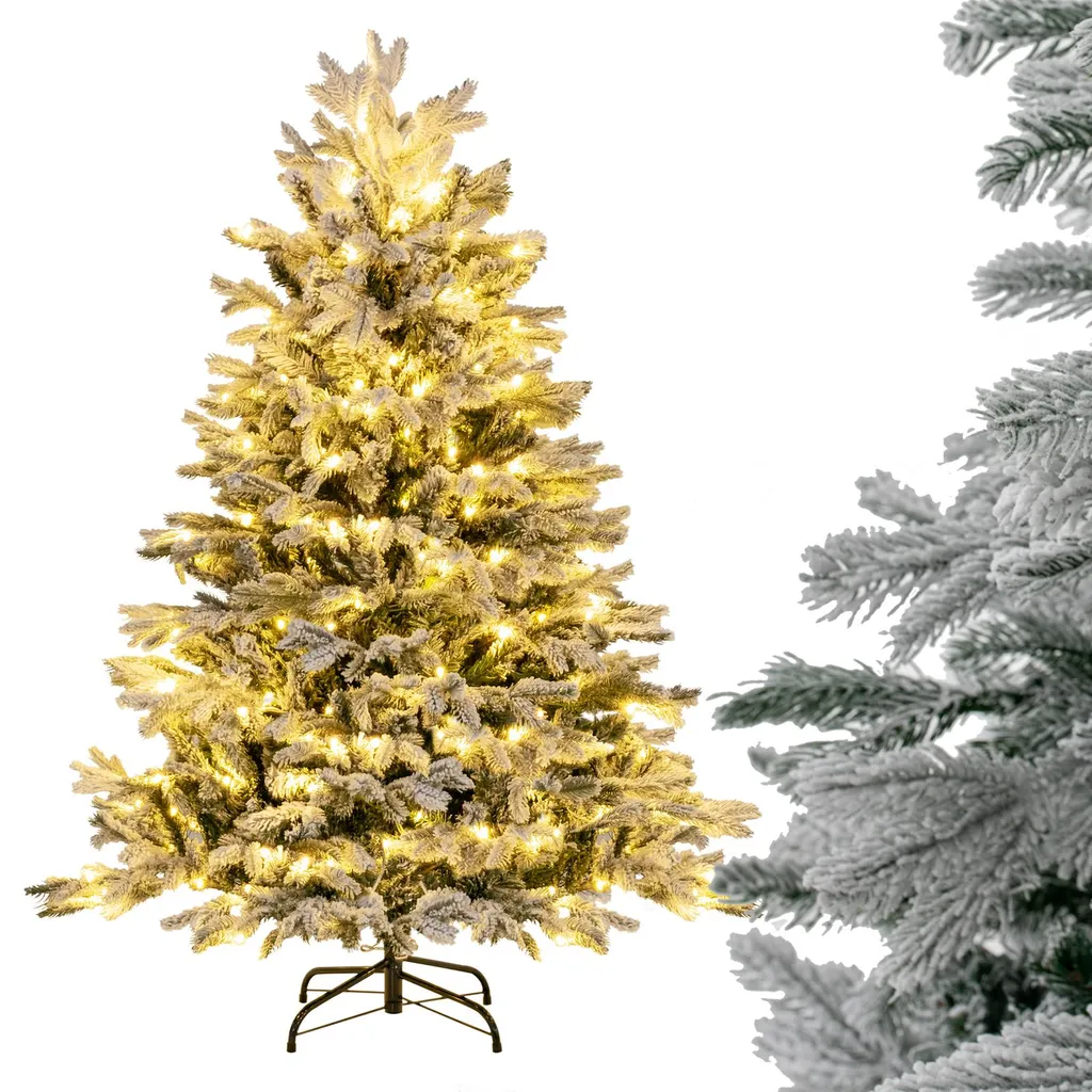 COSTWAY Sapin de Noël Artificiel 135cm Enneigé avec 200 LEDs Intégrées