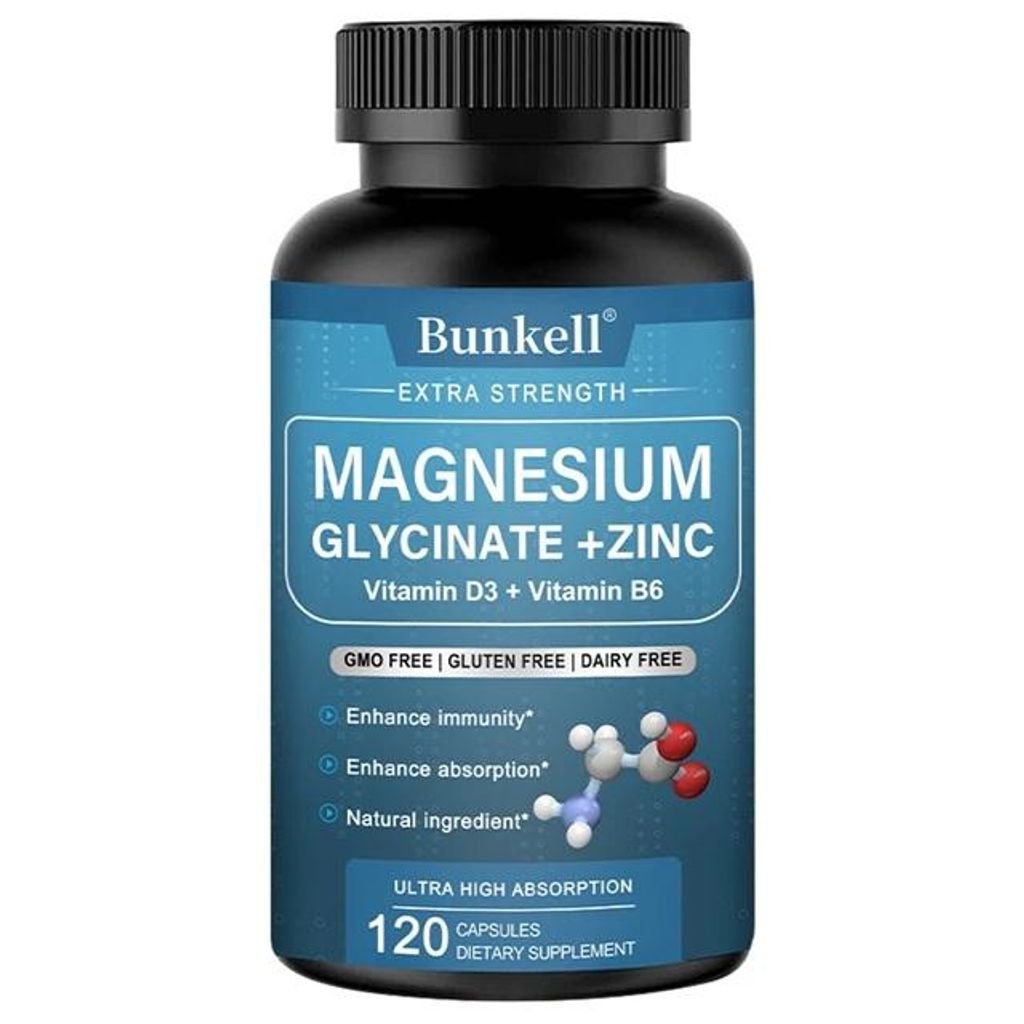 Magnesium Glycinate+Zinc+Vitamin D3+Vitamin B6 (120 Kapseln) Nahrungsergänzungsmittel, Knochen, Gelenke, Gehirn, Nerven, Herzgesundheit