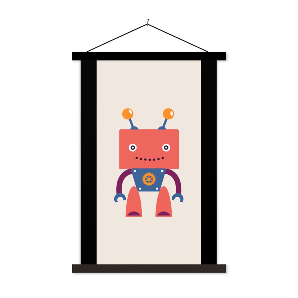 MuchoWow Textilposter Roboter - Getriebe - Gesicht - Antenne - Kinder - Jungen 40x80 cm mit schwarzem Rahmen - Wandemalerei