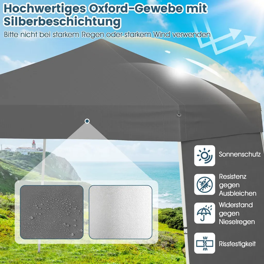 COSTWAY padiglione pop-up 430x280cm con 2 pareti laterali convertibili in tenda da sole, padiglione da giardino portatile, tenda da campeggio, tenda per feste all'aperto grigio - 4