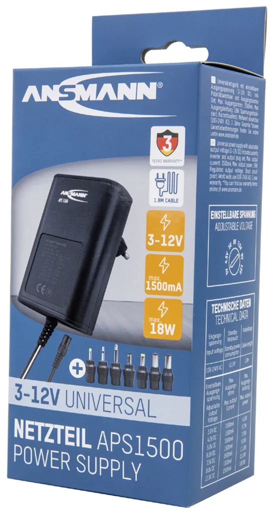Ansmann APS 1500 Alimentation stabilisée 3V à 12V DC Haute Qualité - 12