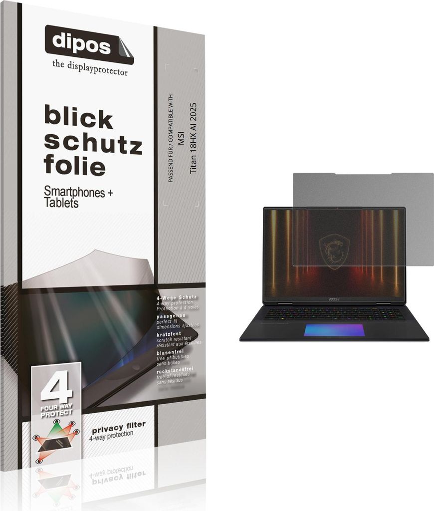Blickschutzfolie für MSI Titan 18HX AI 2025 matt Schutzfolie Folie Display Schutz dipos