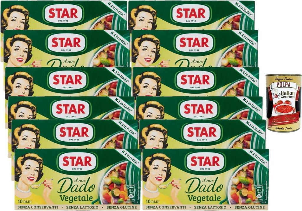 STAR Il Mio Dado Vegetale Gemüsebrühe Würfel 12x100g (120 Würfel) glutenfrei laktosefrei ohne Konservierungsstoffe Vorratspack italienische Kü...