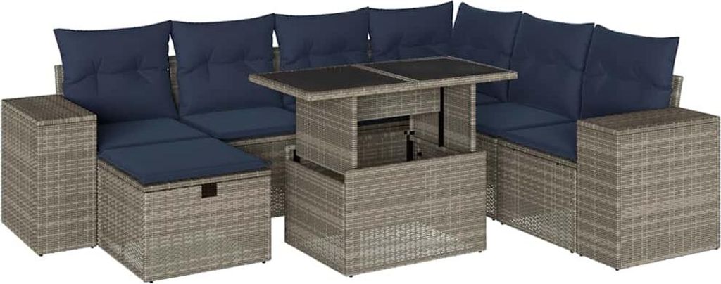 vidaXL 8-teiliges Gartensofa-Set mit Kissen, grau, Polyrattan