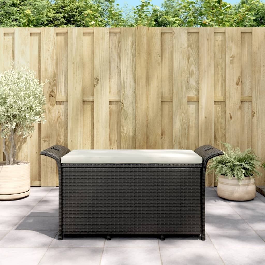 The Living Store Gartenbank mit Kissen Schwarz 116x46x57 cm Poly Rattan