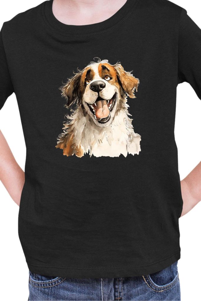 Kinder T-Shirt Funny Dogs Breeds Saint Bernard Dog Breed, 3-4 Jahr - 104 / Schwarz