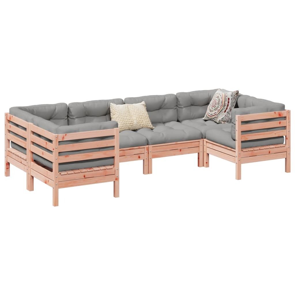 The Living Store 6-tlg. Garten-Sofagarnitur mit Kissen Massivholz Douglasie