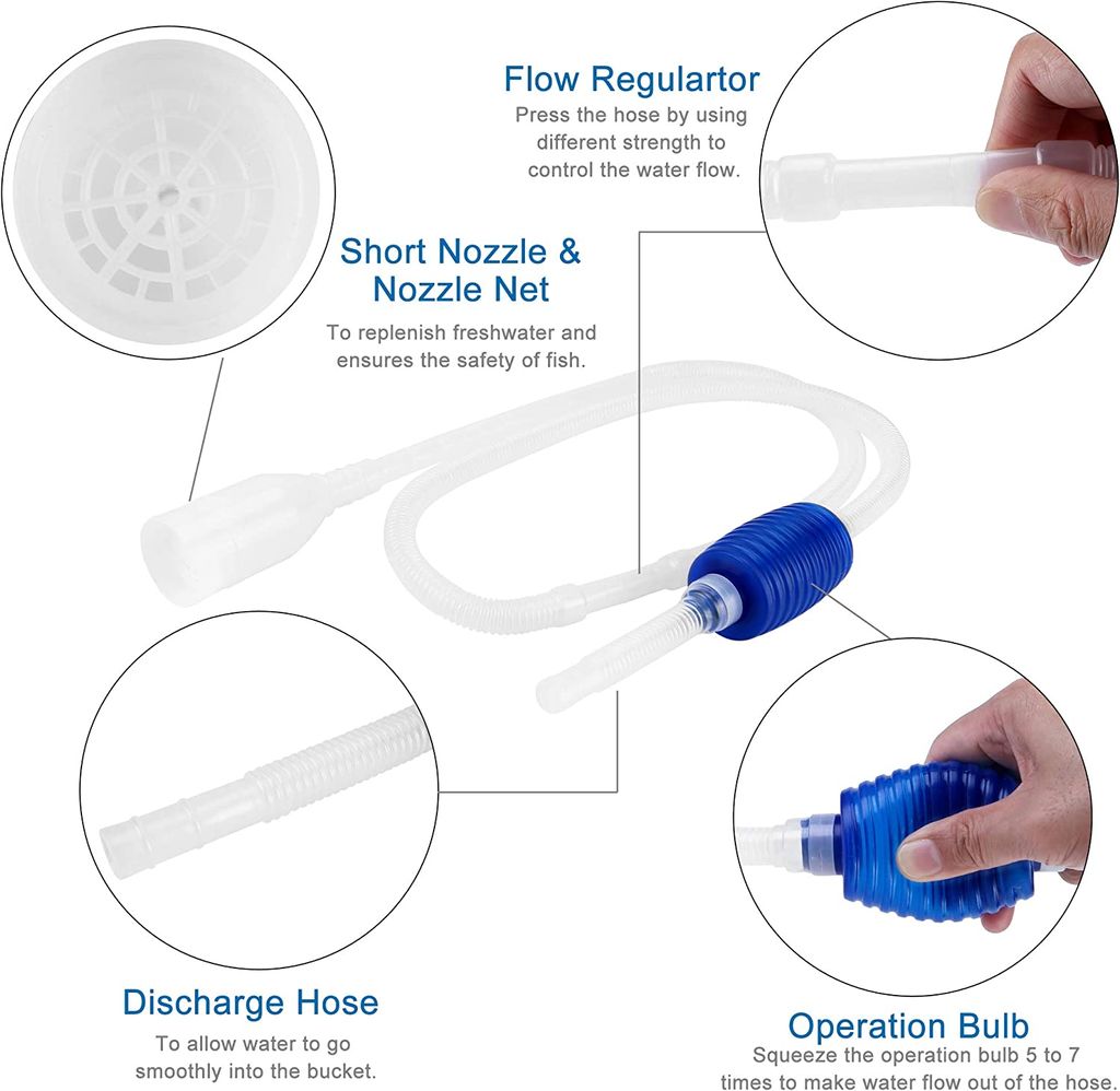 KOUHA Aquarium Reinigungsset – Mit Mulmsauger, Handpumpe & Algenbürste – Sicher Für Fische & Garnelen, Ideal Für Wasserwechsel (Grau)