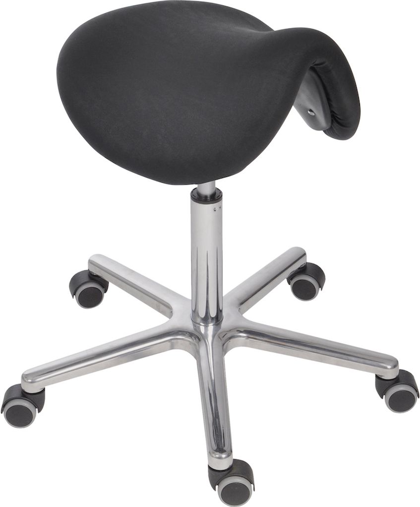 Antistatischer Sattelhocker Lexington mit ESD-Sitz & Sitzneige | Sitzhöhe 53-72cm | Ø 61cm | Tragfähigkeit 110kg | Kunstleder-Sitz | Aluminium-F...