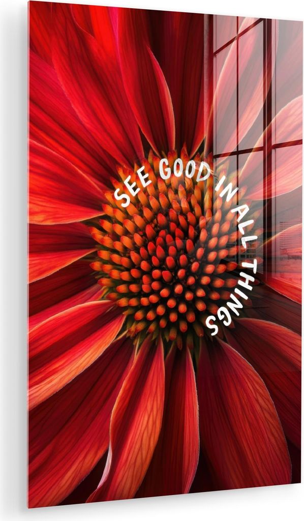 MuchoWow Glasbilder - Bilder auf Wandbild - Foto auf Glas Nahaufnahme - Blume - Zitat - Rot 60x90 cm Wanddekoration aus Glas - Acrylglasbild - Acry...