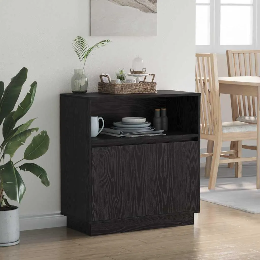 Petit bahut noir aspect chêne avec LED - Meuble buffet bas vidaXL chic - 5