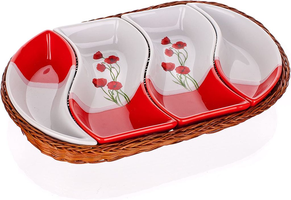 Banquet Poppy Set Schalen in einem Weidenkorb, Keramik, Produktbild 