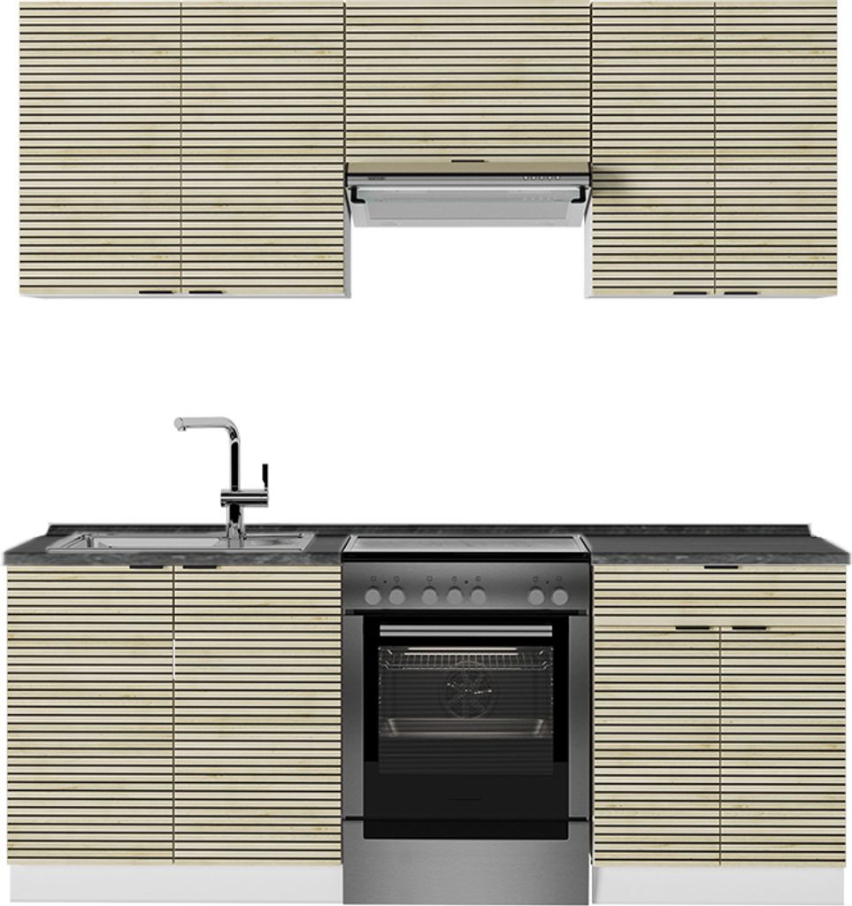 Küchenzeile Vicco Fame-Line Eiche Paneel/Weiß 200 cm , AP Anthrazit, Model 51602