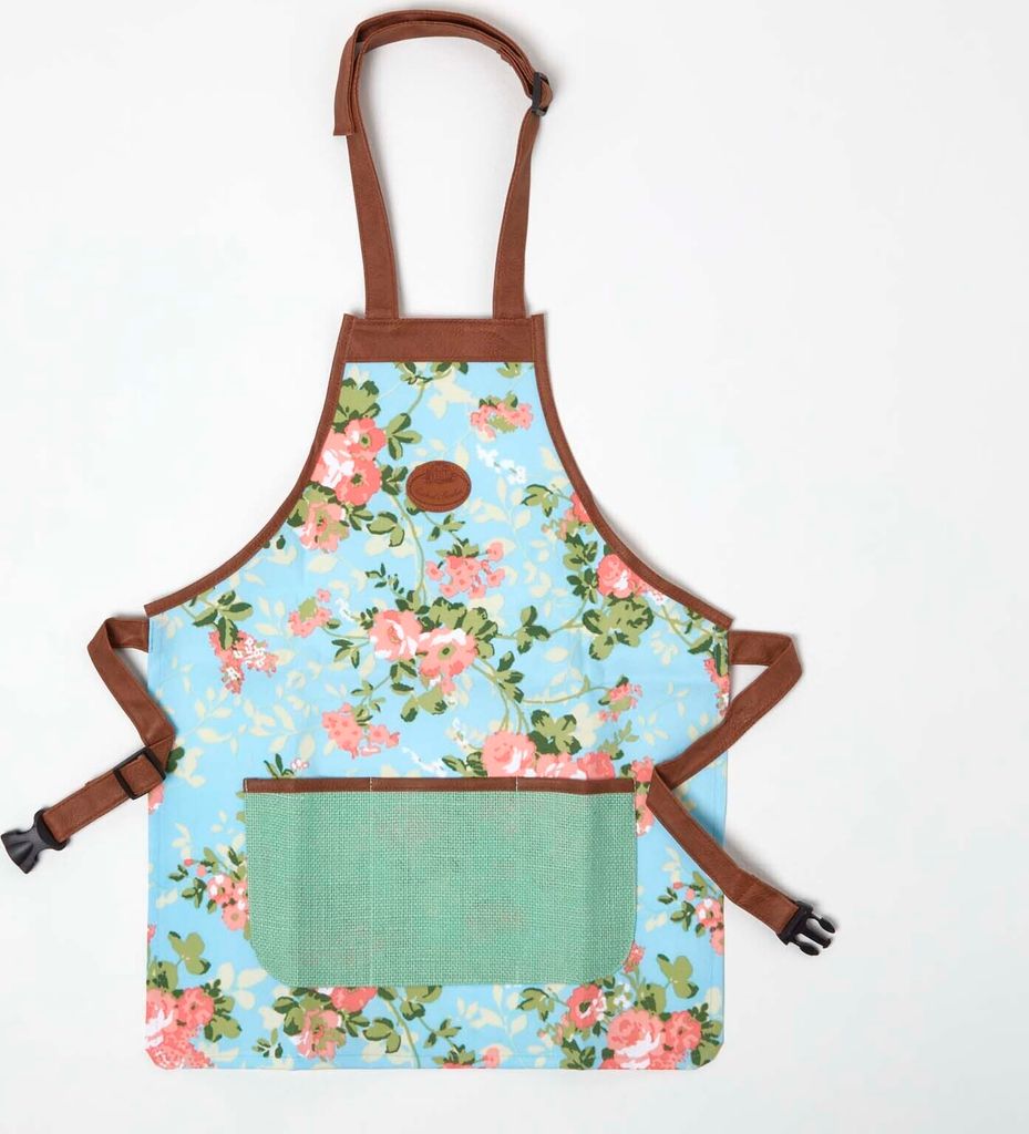 HOMESCAPES Blau-Rosa Gartenschürze mit Rosen-Design Produktbild 