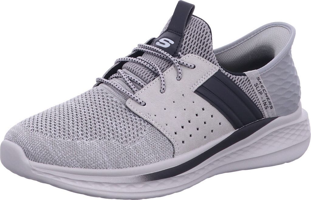 A single grey SKECHERS shoe is shown against a white background.