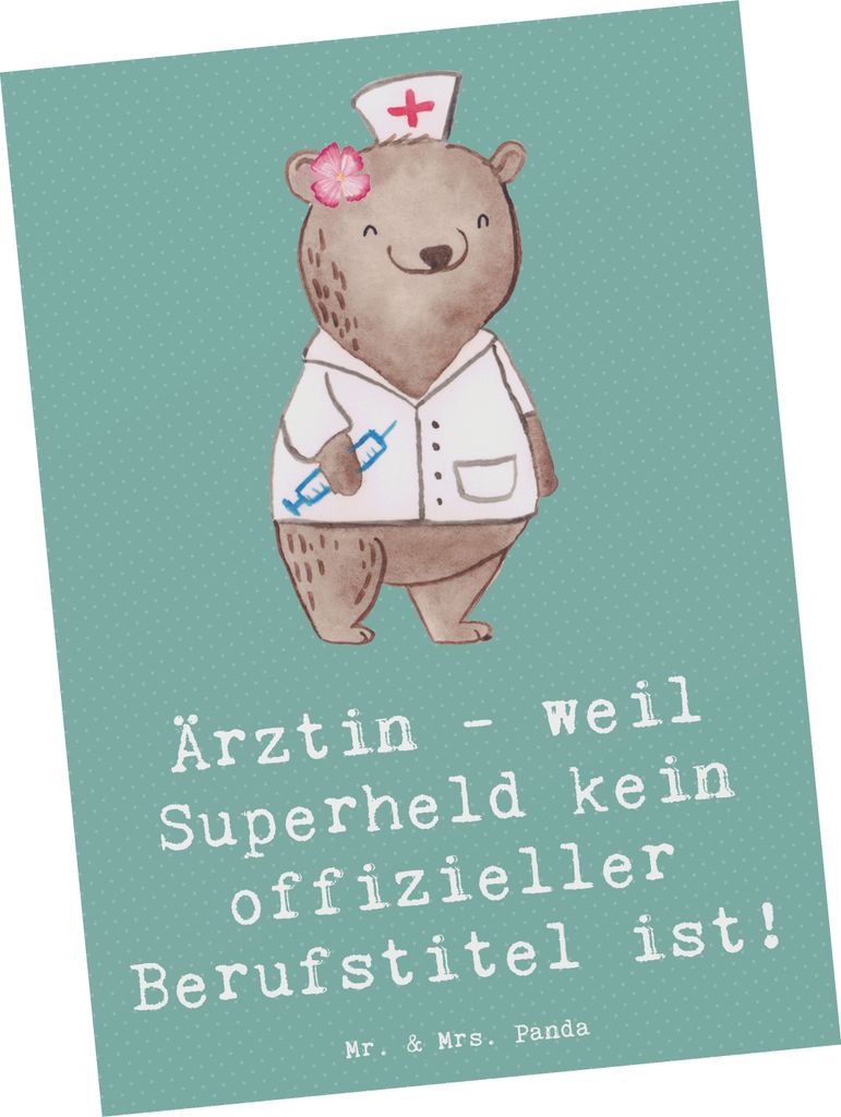 Mr. & Mrs. Panda einzelkarte Ärztin Superheld - Meeresbrise - Geschenk, kreative Geschenke, Berufe, Respekt, Einsatz, Kunstkarten, Beruf, Postkart...