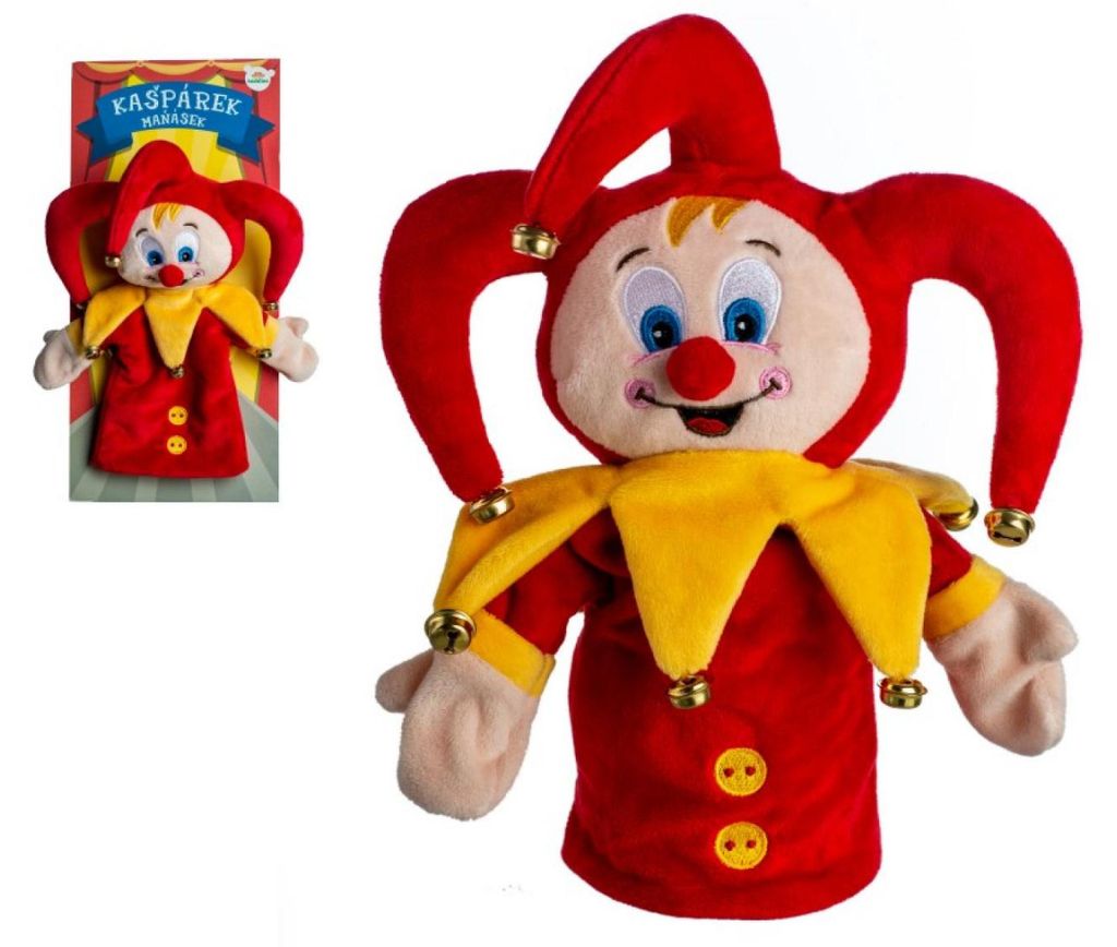 Kasper, Handpuppe aus Plüsch, 28 cm, mit Glöckchen, auf Produktbild 