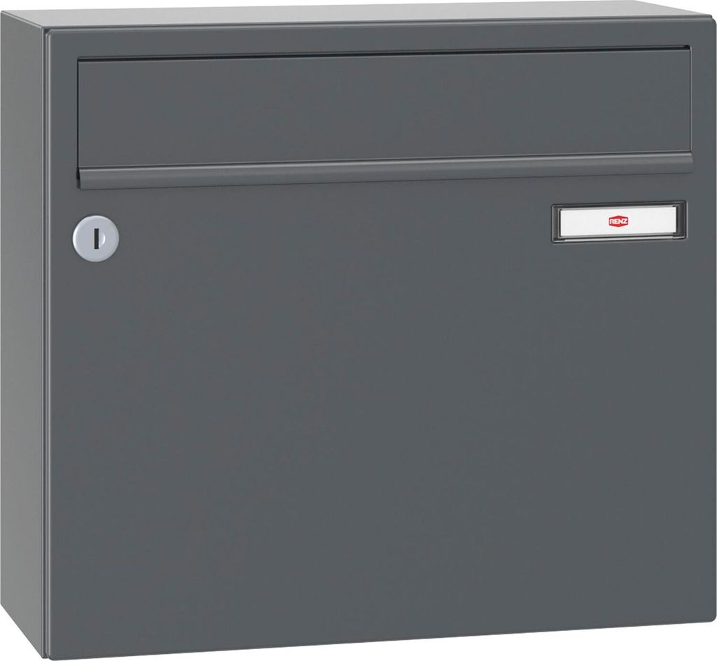 Renz Briefkasten mit Namensschild 370x330x145mm - robuster Aufhängebriefkasten Serie 17, Stahl anthrazitgrau RAL 7016