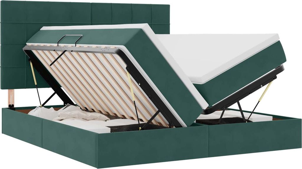 vidaXL Bett mit LED-Lichtleisten Dunkelgrün 180 x 200 cm Samt