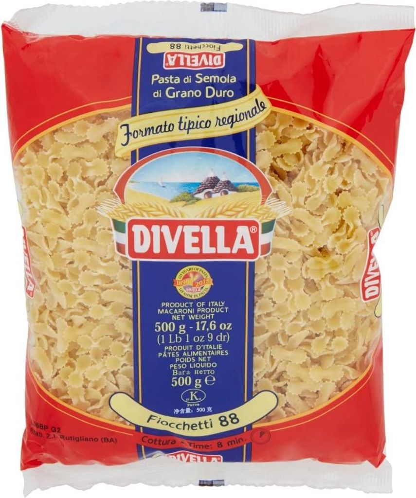 10x Divella Fiocchetti N. 88 Hartweizengrieß Pasta Italienische Nudeln 500g Packung + Italian Gourmet Polpa di Pomodoro 400g Dose
