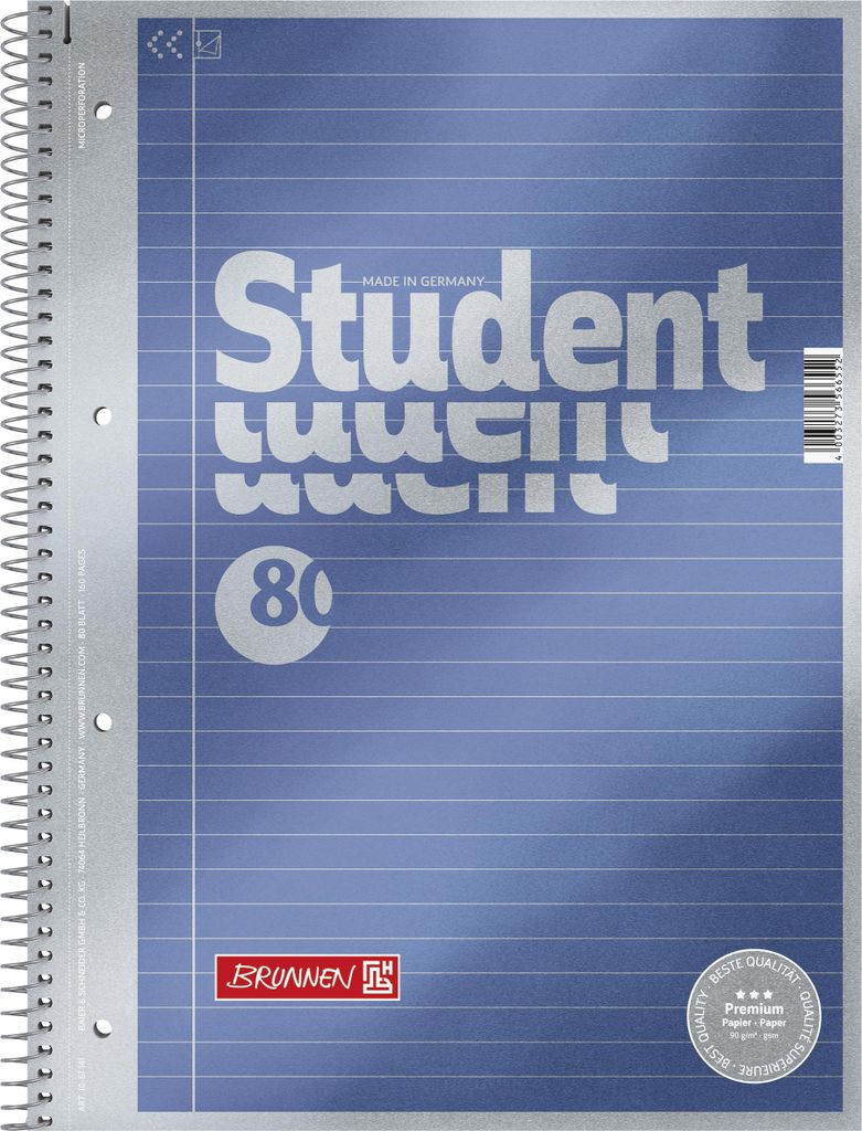 BRUNNEN 1067141 Collegeblock Student Premium A4 ligné, avec Image du produit 
