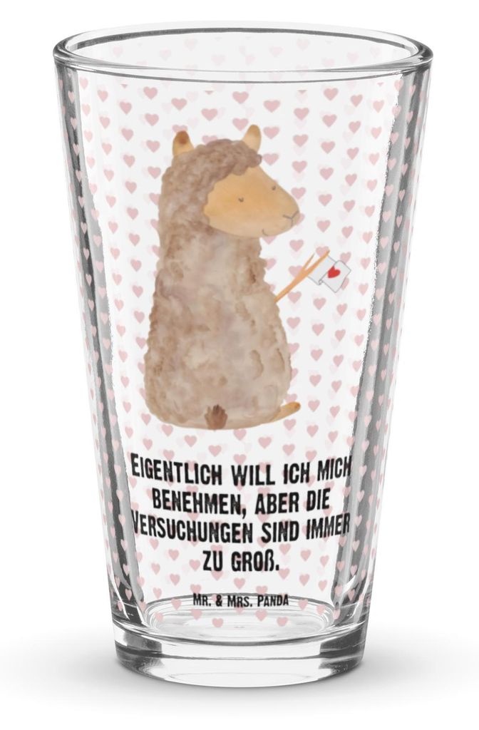 Mr. & Mrs. Panda Glas Alpaka Fahne - Transparent - Geschenk, Tumbler, Lamas, Lama, Cocktailglas, Liebe, Wasserglas, Alpakas, Bierglas, Pint