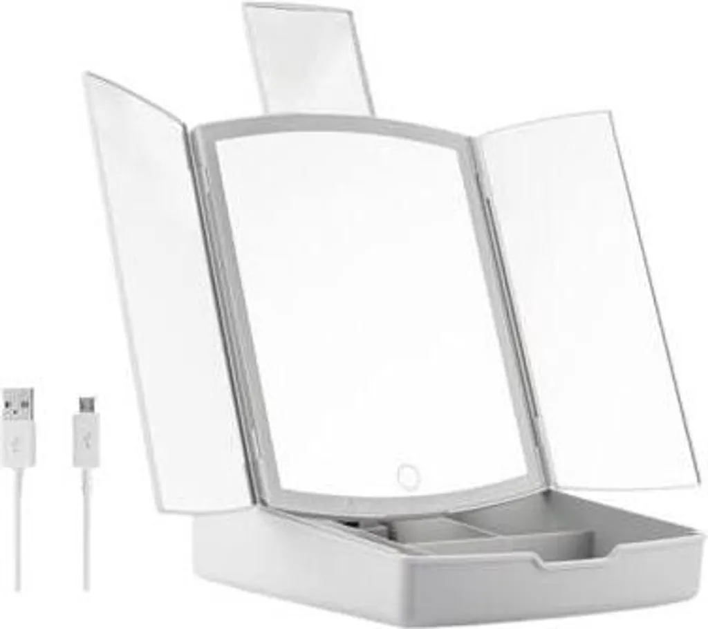 Specchio a LED Pieghevole con Contenitore per Trucchi 3 in 1 Panomir InnovaGoods