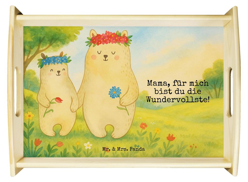 Mr. & Mrs. Panda Tablett Bären mit Blumenkranz Design - Weiß - Geschenk, Serviertablett, essenstablett, Muttertag, Mama, Vorbild, zum servieren, ...