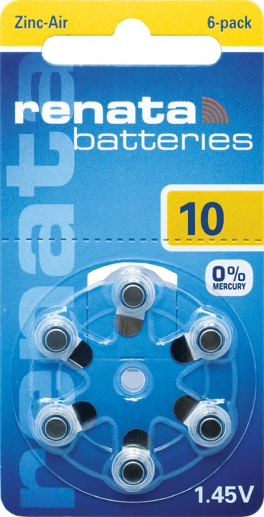 Renata 10x Gr. 10 Hörgerätebatterien 6er Blister PR70 Gelb Produktbild 