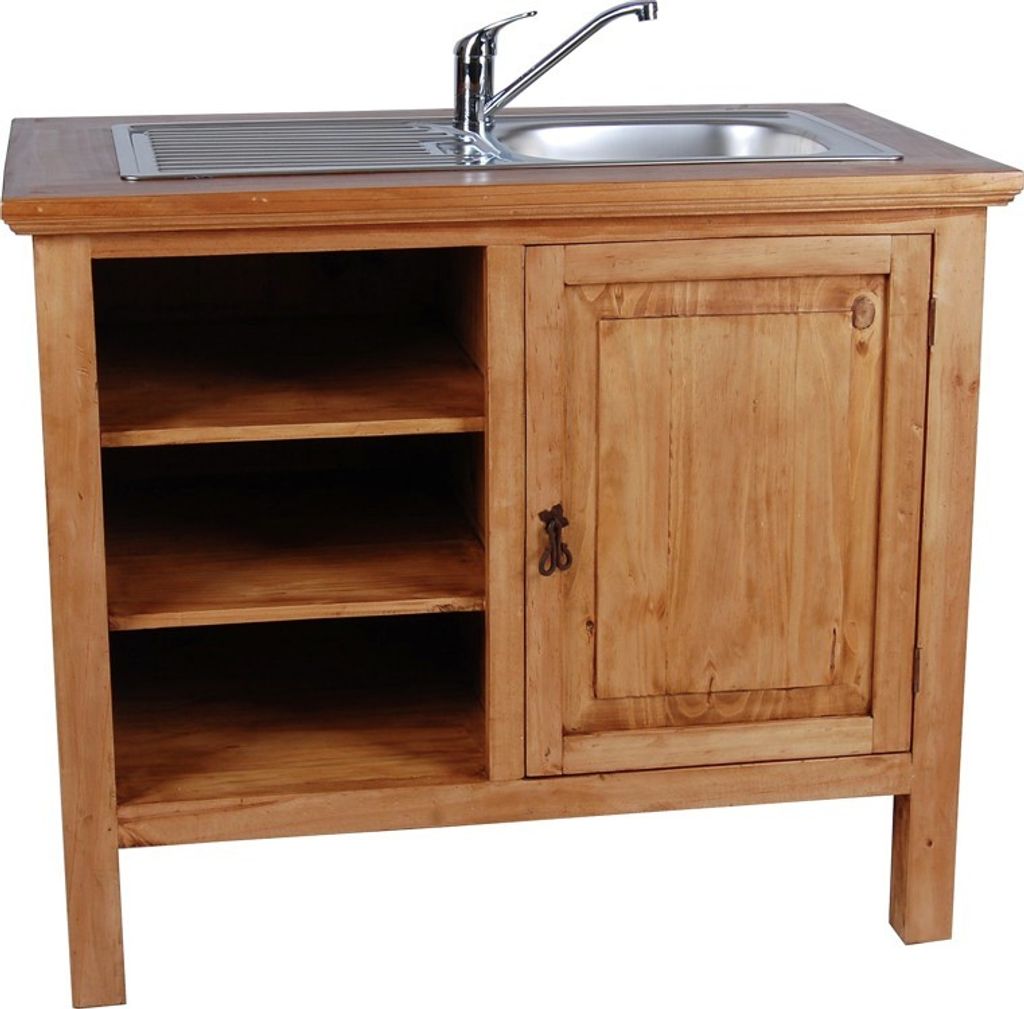 MiaMöbel Küchenmodul Mexico Möbel 108x91x65 cm Landhausstil Massivholz Pinie Honig