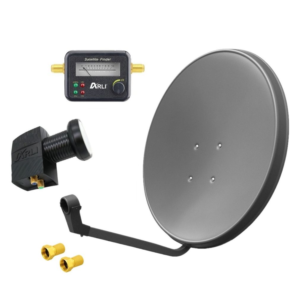 ARLI 60 cm HD Sat Anlage grau + Twin LNB + Satfinder + 2x Produktbild 